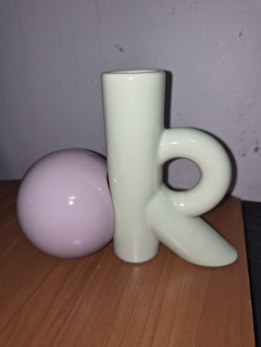 Ceramic Decorative OK Vase Sculpture with Lilac Sphere and Cream Accent